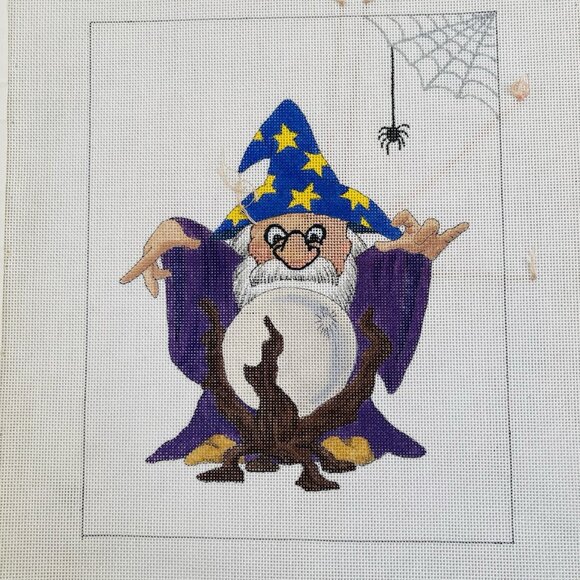 Hand Painted Needlepoint Canvas Halloween Spider Witch Unfinished Work Project - Picture 2 of 4
